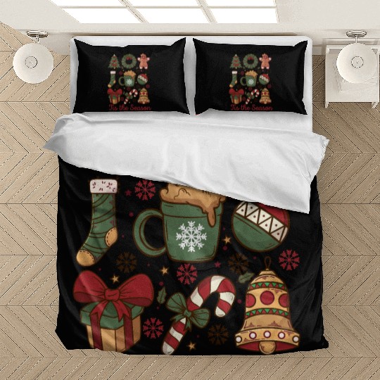 Tis the Season Retro Coquette Cute Christmas Bedding Sets