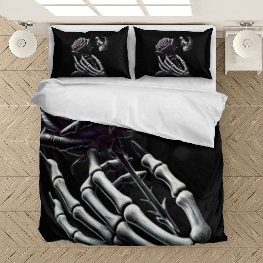 Skeleton Hand Holding a Poisonous Rose Bedding Sets