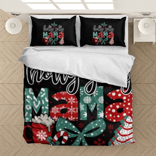 Holly Jolly Mama Coquette Bow Christmas Bedding Sets