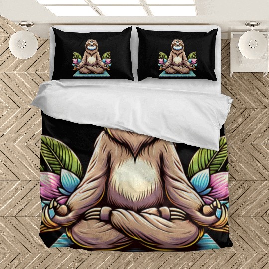 Meditative Sloth with Lotus Flowers Tranquility Bedding Sets