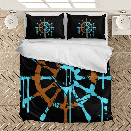 Ship Steering Wheel Sailing Graffiti Spray Drops Bedding Sets