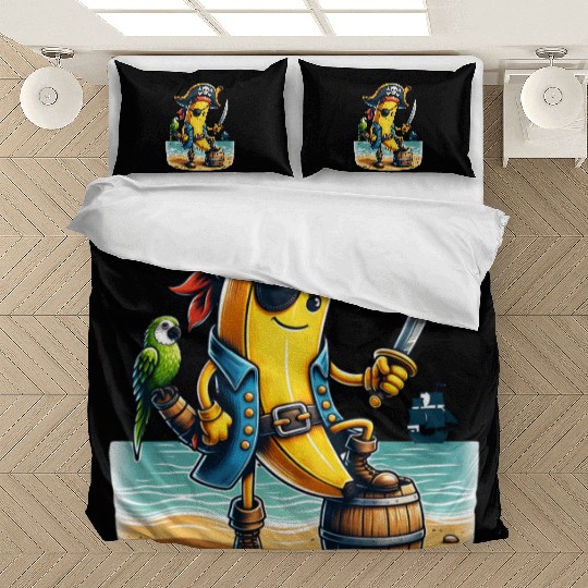 Pirate Banana Adventure Vibe on Tropical Beach Bedding Sets