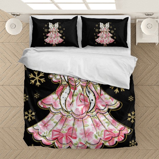 Preppy Pink Coquette Bow Xmas Tree Bedding Sets