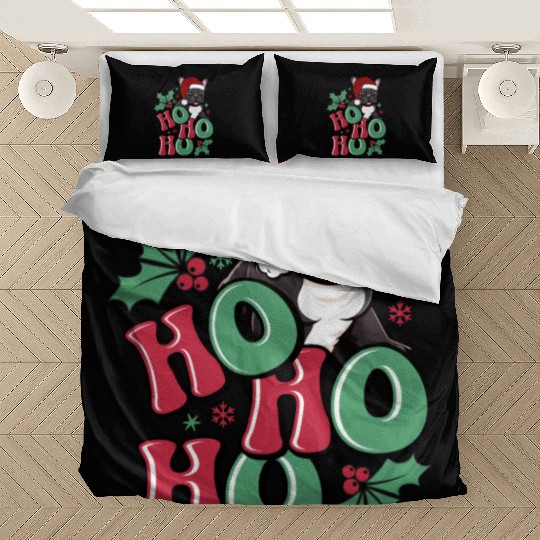 HO HO HO French Bulldog Holly Leaf Funny Bedding Sets