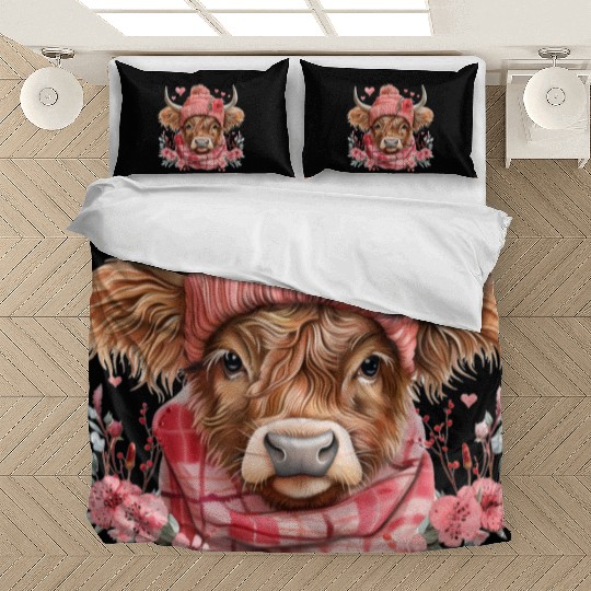 Cute Highland Cow Valentines Day Bedding Sets