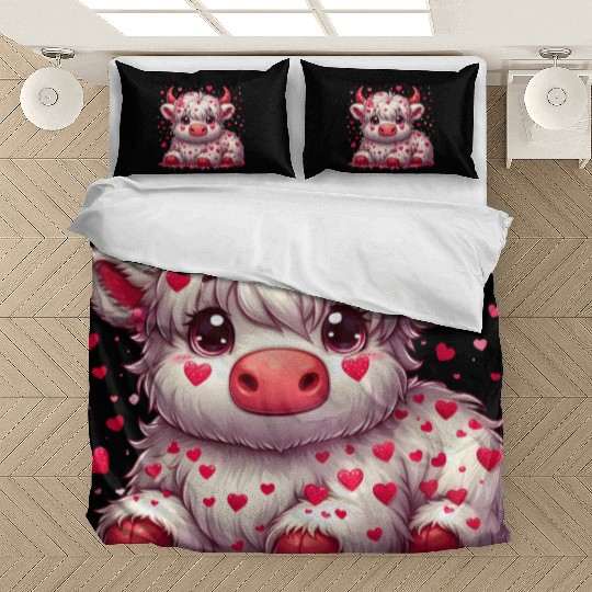 Cute cartoon valentines highland cow Bedding Sets