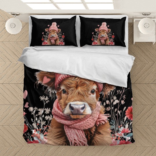 Cute Highland Cow Valentines Day Bedding Sets