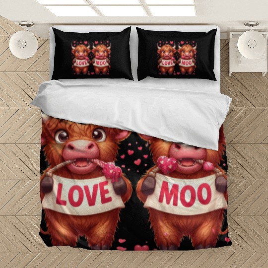 Cute cartoon valentines highland cow Bedding Sets