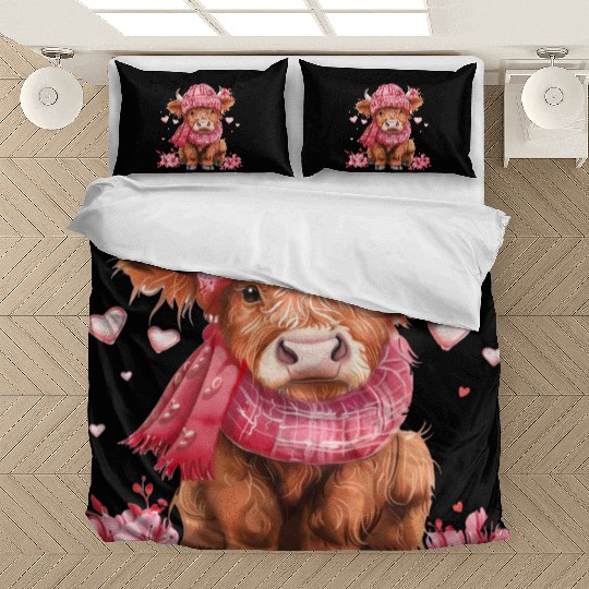 Cute Highland Cow Valentines Day Bedding Sets