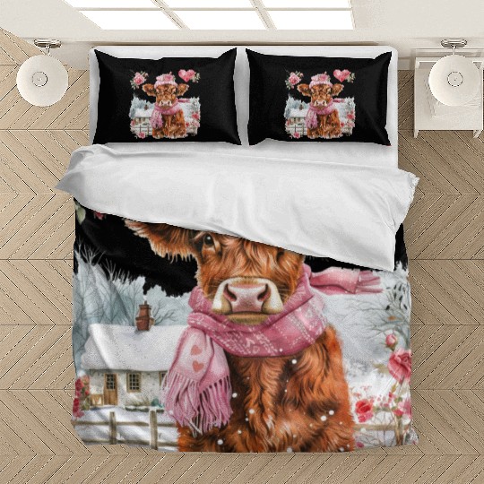 Cute Highland Cow Valentines Day Bedding Sets