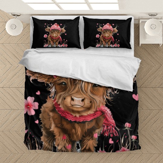 Cute Highland Cow Valentines Day Bedding Sets