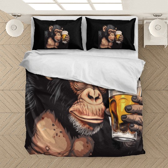 Cute Chimpanzee Drinking Beer 2 Bedding Sets