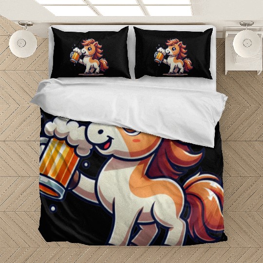 Cute Pony Drinking Beer 3 Bedding Sets