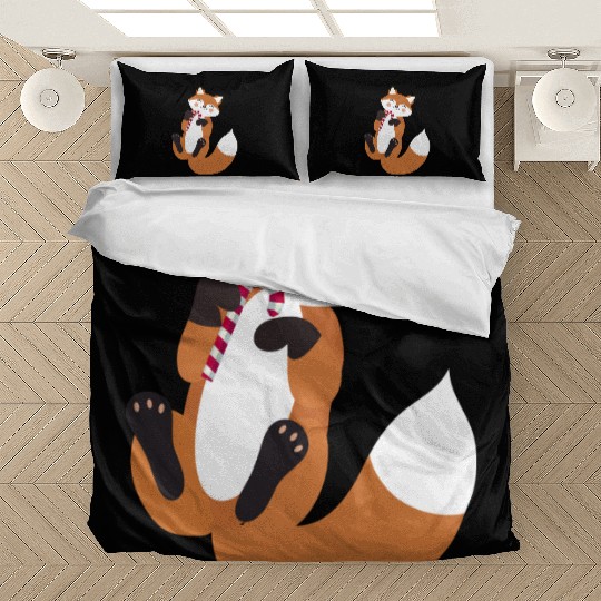 Playful fox with candy cane for Christmas Bedding Sets