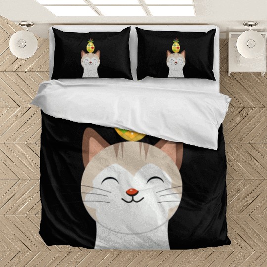 Happy Cat with Pineapple - Tropical Animal Design Bedding Sets
