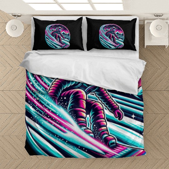 Epic Neon Snowboarding Adventure Under Starry Sky Bedding Sets