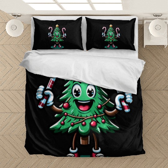 Happy Christmas Tree With Candy Canes Retro Bedding Sets