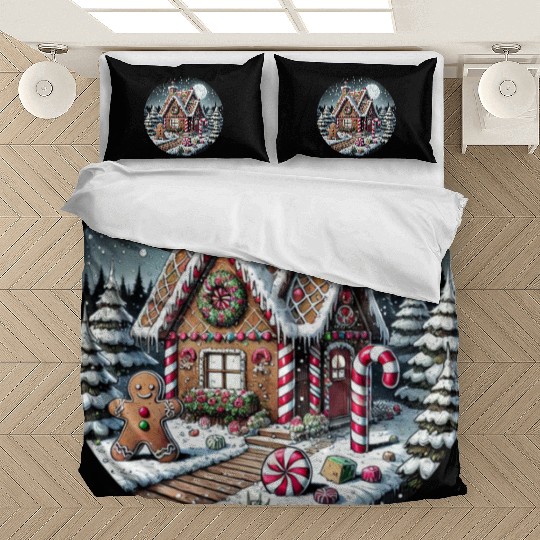 Christmas Gingerbread House with Candy Canes Bedding Sets