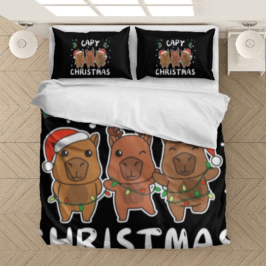 Merry Christmas Cute Capybara Festive Lights Bedding Sets
