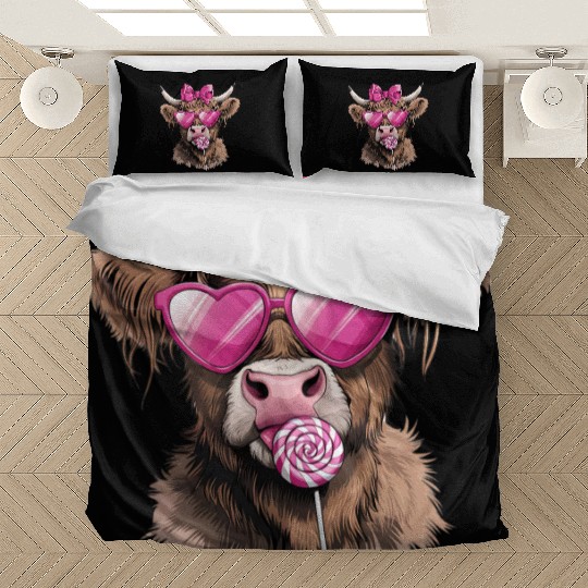 Highland Cow Valentines, Valentines Day, Retro Bedding Sets