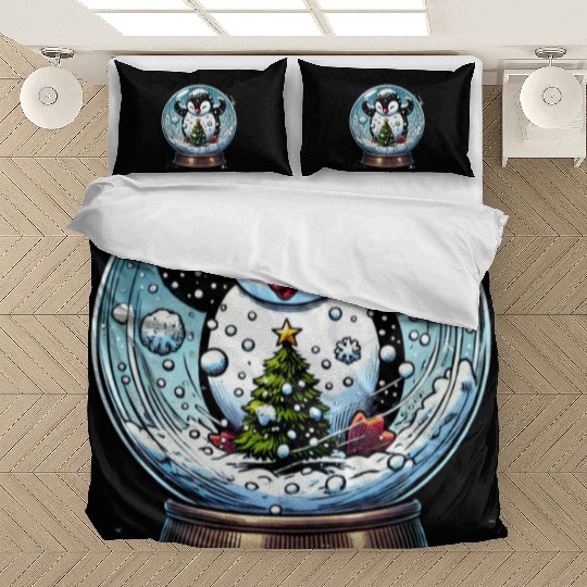 Penguin in a Snow Globe: Christmas Storm & Cheer Bedding Sets
