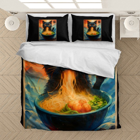 Cat Ramen Japanese Kawaii Cat Anime Funny Ramen Ca Bedding Sets
