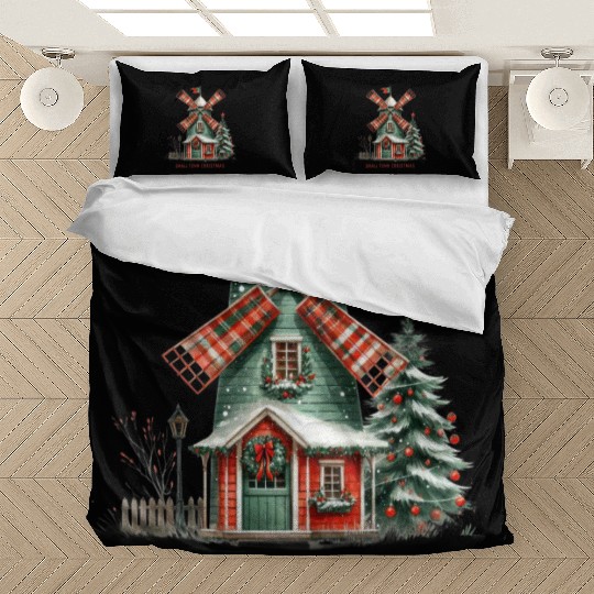 Small Town Christmas Plaid Windmill Bedding Sets