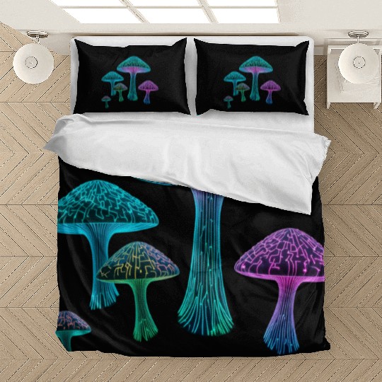 Psychedelic Neon Fungi Glow Bedding Sets