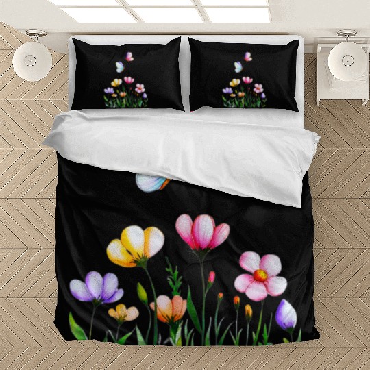 Colorful Flowers and Butterflies Design Bedding Sets