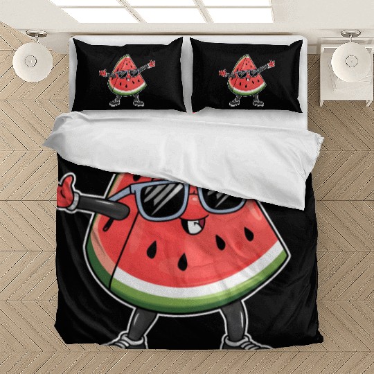 Funny Kawaii Watermelon Smiling with Sunglasses Ad Bedding Sets