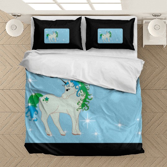 Fantasy unicorn - aqua blue - design for kids Bedding Sets