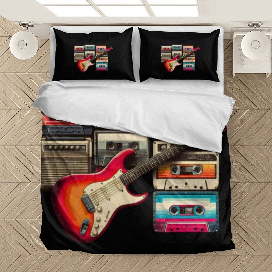 Old guitar and old cassette tape Bedding Sets