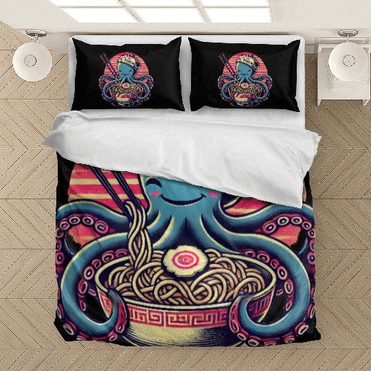 cute monster octopus eat ramen japanese style Bedding Sets