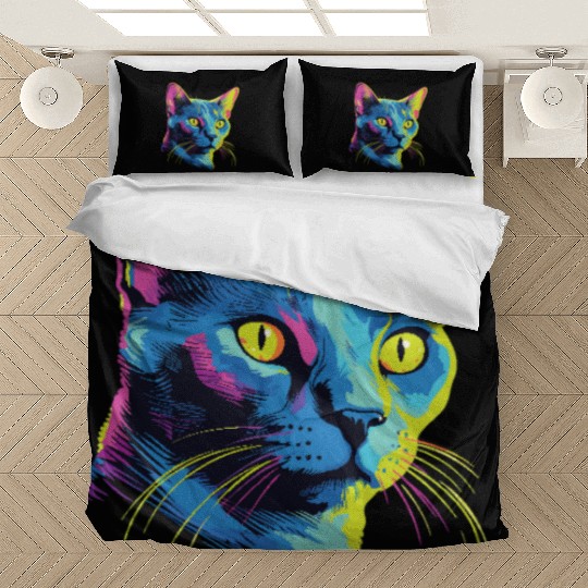 Cat Watercolor Colorful Russian Blue Bedding Sets