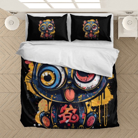 Psycho Lucky Cat – Glitch Meow Madness Bedding Sets