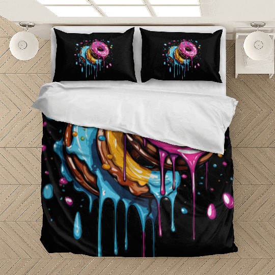 drippy flying donuts graphic design Bedding Sets