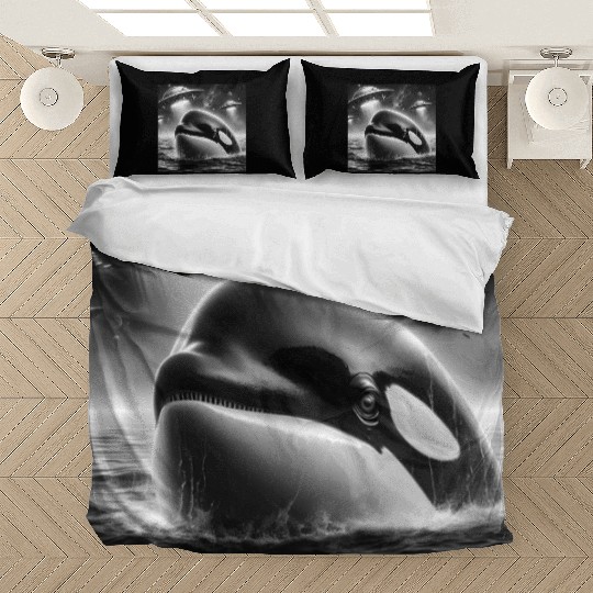 Killer whale Funny Graphic Selfie with UFOs Weird Bedding Sets