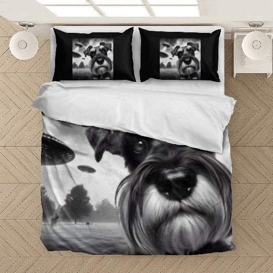 Miniature 2 Schnauzer Funny Graphic Selfie UFOs We Bedding Sets