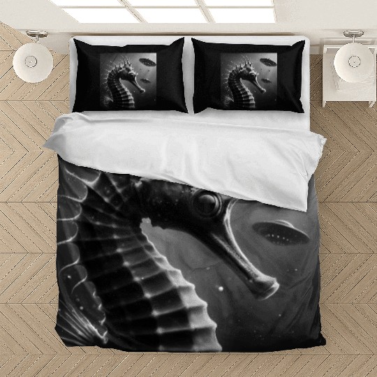 Seahorse Funny Graphic Selfie with UFOs Weird Alie Bedding Sets