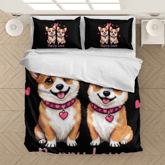 Valentines Day - Puppy Love Corgi dog Bedding Sets