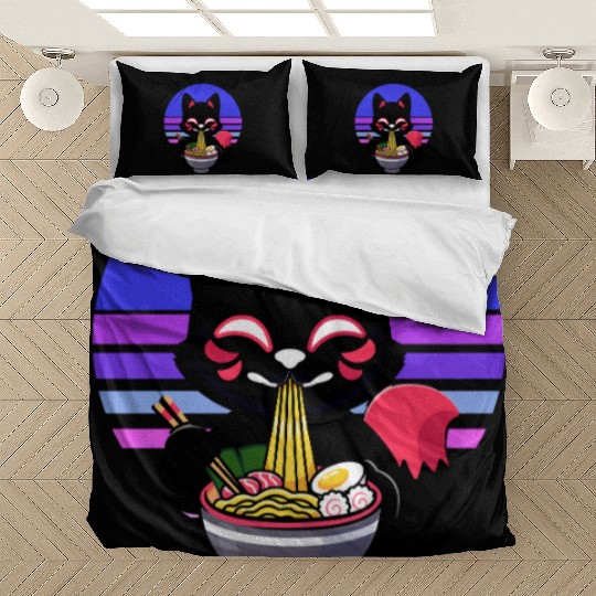 Cat Eating Ramen Noodles Kawaii Anime Japanese Bedding Sets