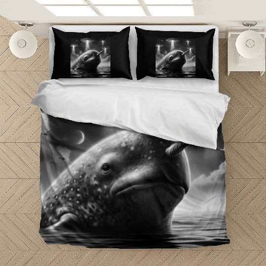 Narwhal Funny Graphic Selfie with UFOs Weird Alien Bedding Sets