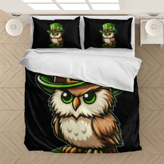 Cute St. Patrick's Day Owl with Top Hat Bedding Sets