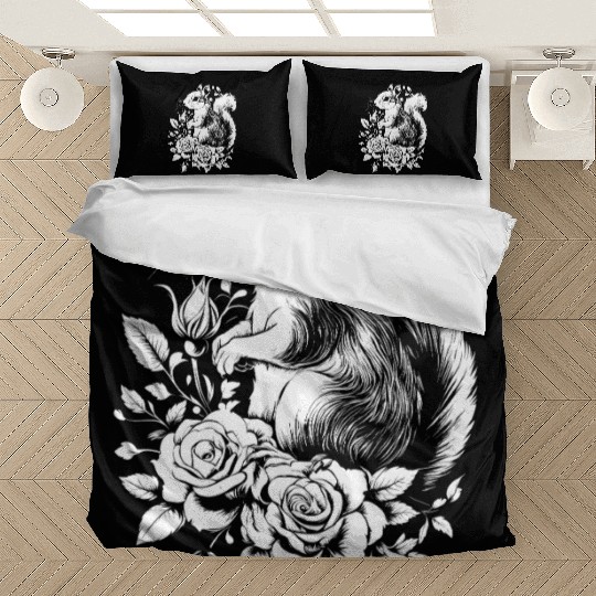 Squirrel Aesthetics Rose Flowers Chipmunk Bedding Sets