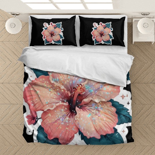 Vibrant Hibiscus Flower with Sparkling Effects Bedding Sets