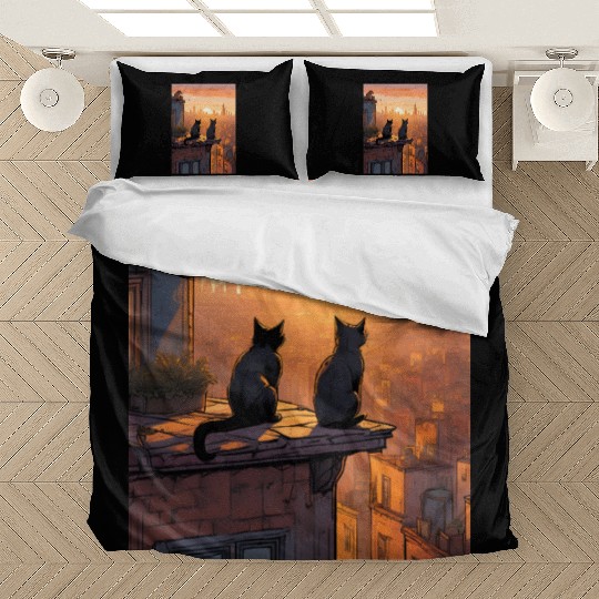Cat painting red black cat Bedding Sets