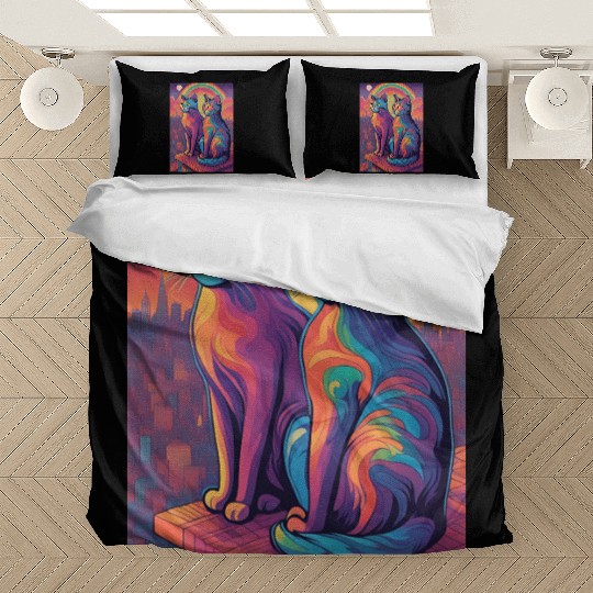 Cat painting red black cat Bedding Sets