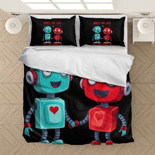 Valentine's Day Gift: Two Robots in Love on Bella Bedding Sets