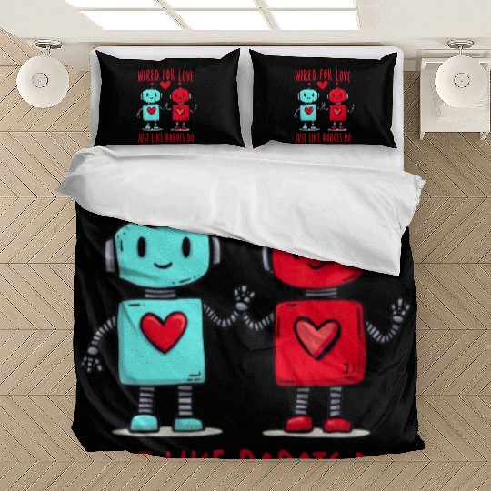 Valentine's Day Gift: Two Robots in Love on Bella Bedding Sets