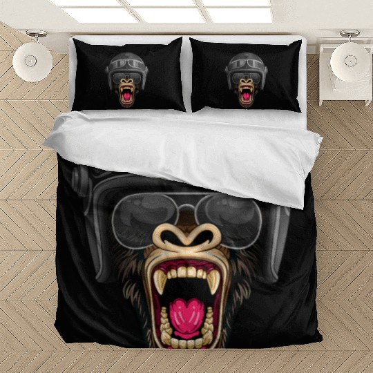 Biker Gorilla Motorcycle Silver Back Monkey Bedding Sets